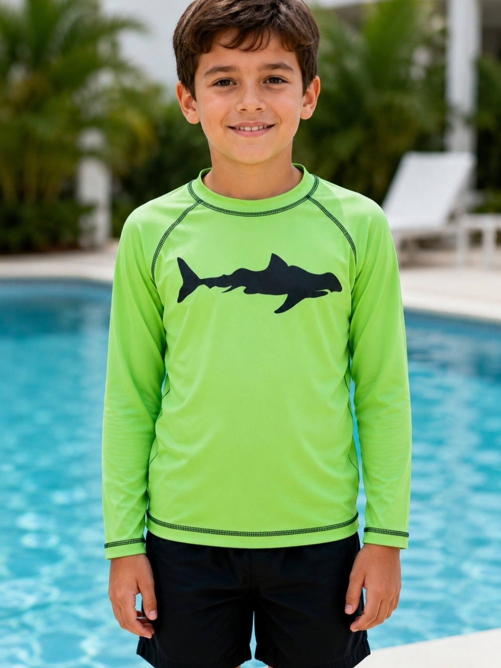Kids Neon Green Long-Sleeve Rash Guard Size 8